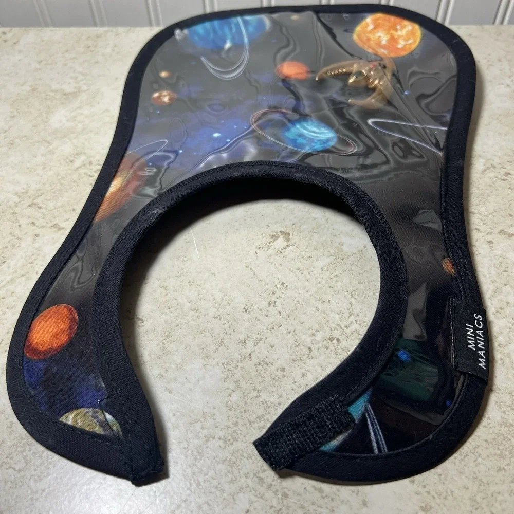 Mini Maniacs Outer Space Galaxy Baby Bib With Faux Leather Backing Made In USA